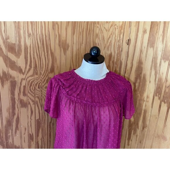 J Crew Top Pullover Blouse Casual Short Sleeve Pleated Front Ruffled Pink Sz S - Picture 4 of 7